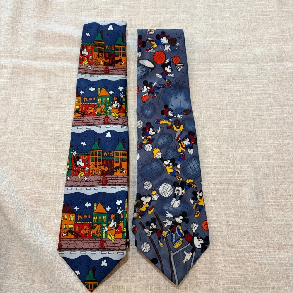 Mickey Unlimited Disney Mens Necktie Set of 2 Mickey Mouse Sports‎ City USA Made